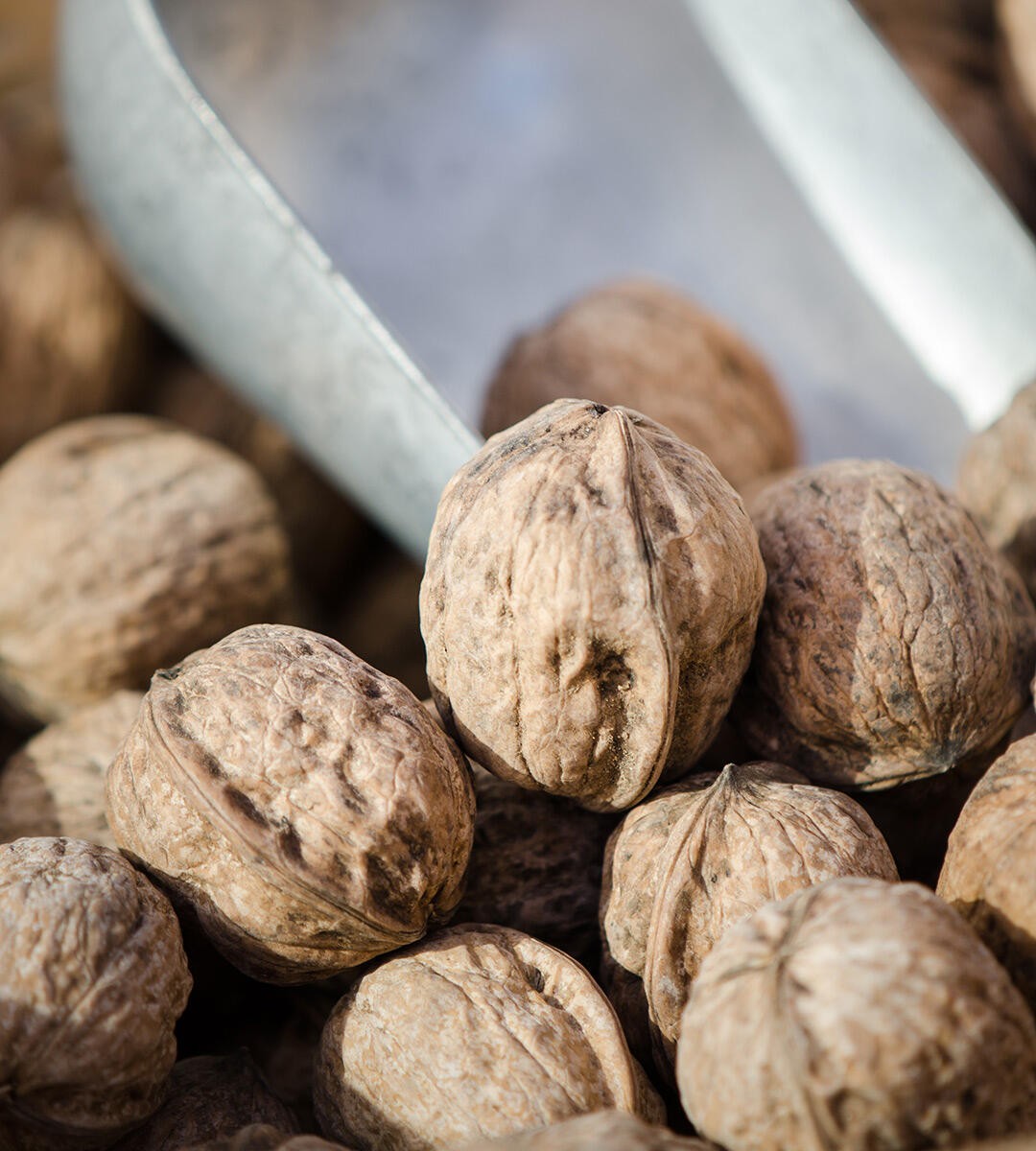 Walnuts in the shell at the Santa Monica Farmers Market.